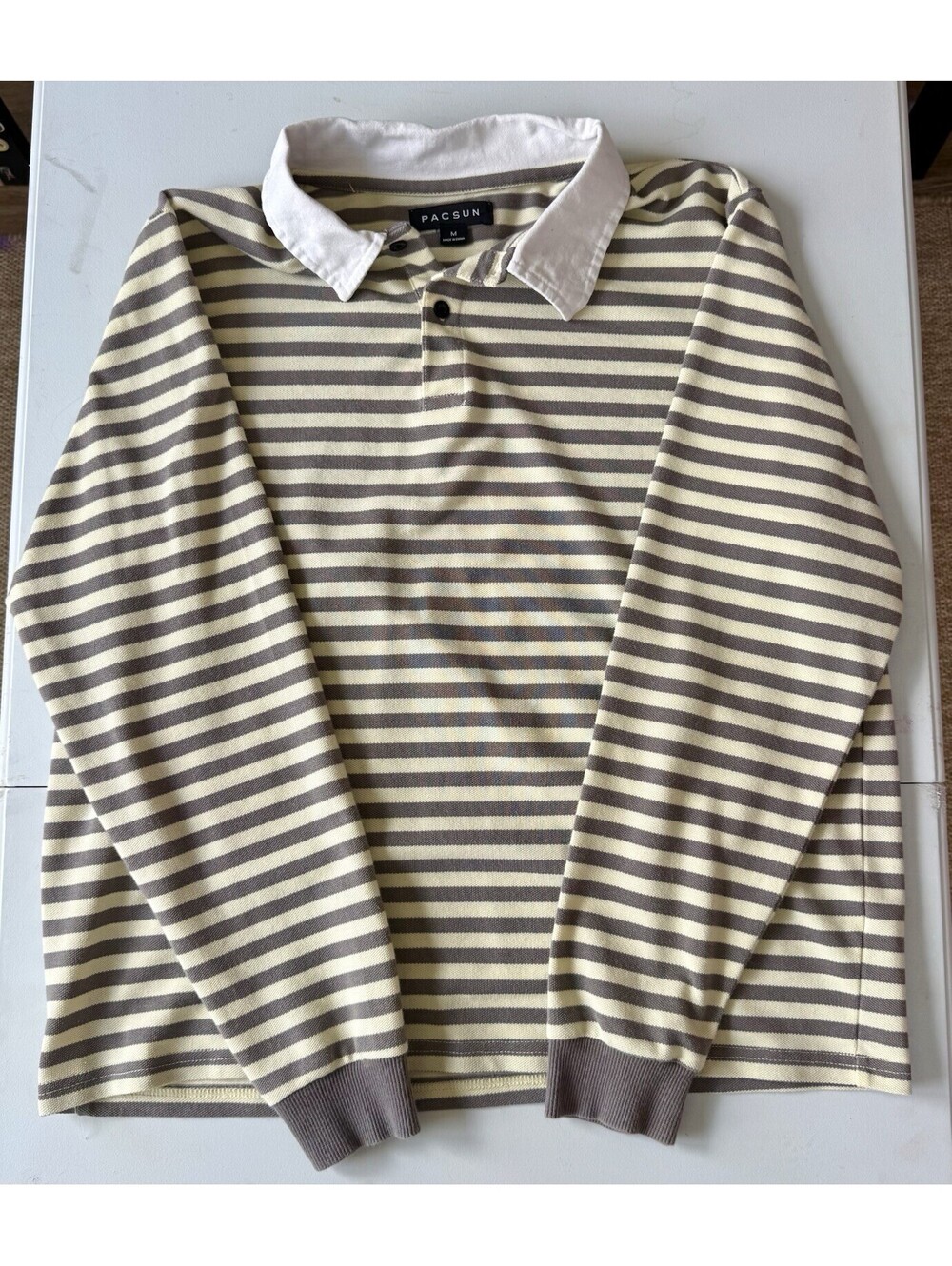 Pacsun Long Sleeve Striped Polo With Stand-Out Collar | Excellent | Size M